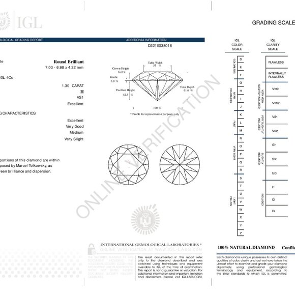 Round Diamond Pendant 14K Yellow Gold (1.3 Ct H Vs1) Igl C54200006 - Picture 5 of 7